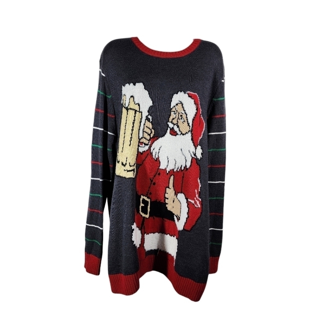 UGLY CHRISTMAS SWEATER SANTA ENJOYING SOME HOLIDAY CHEER